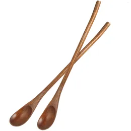 Coffee Scoops 2pcs de longue poignée cuillère style japonais remuant en bois rétro miel nanmu petit rond