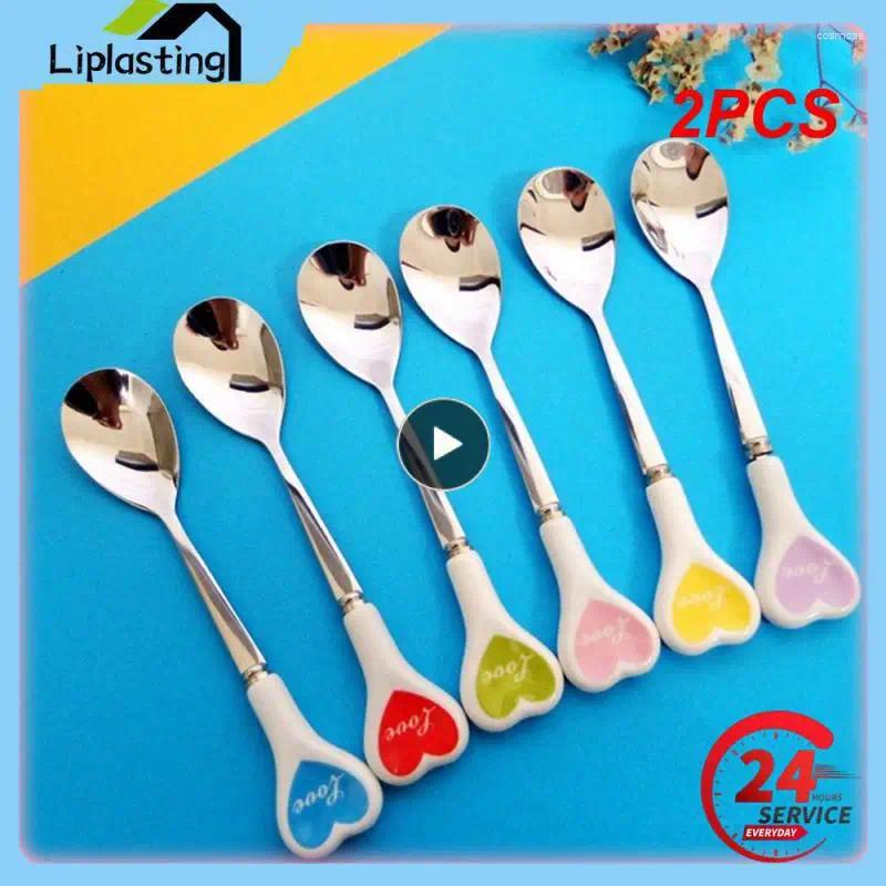 Coffee Scoops 2PCS Stirring Spoon Hearts Cutlery Teaspoon Cute Tableware Kitchen Accessories Stainless Steel Multicolor