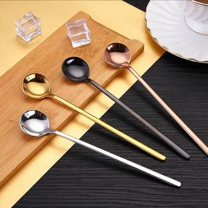 Coffee Scoops 4pc / Set 304 en acier inoxydable Signing Spoon Round Handle Handle Taspoon Ice Cream Honey Couvertures