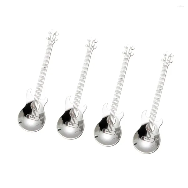 Capas de café 4pcs Guitar Instrument Cuchas en forma de vajilla de acero Camina de té de azúcar plateada Regalo de Navidad en casa