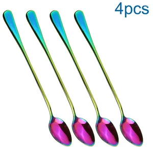 Coffee Scoops 4pcs / Set Tea cuillère en acier inoxydable à poignée longue manche de la crème à la crème couteuse remuée Couvrots de Noël