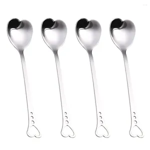 Coffee Scoops 4pcs Set Set Spoons en acier inoxydable Forme de coeur Activer la vaisselle pour le dessert glacial Gâteau de sucre