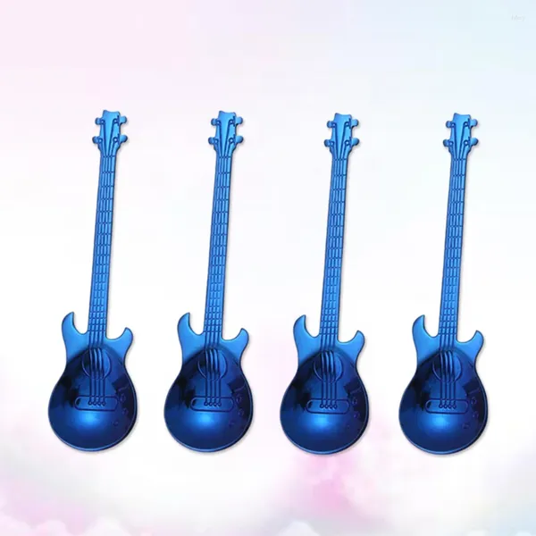 Capas de café 4pcs Cosas de guitarra de acero inoxidable Juego de té Mezcla de cocina para té: postres de azúcar utensilios (azul)