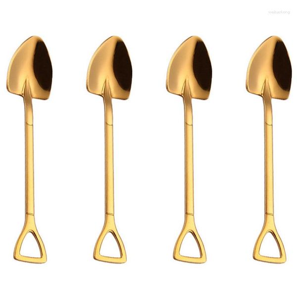 Cucharas de café 4X oro creativo acero inoxidable 304 pala pequeña cuchara diseño vajilla chapada en oro