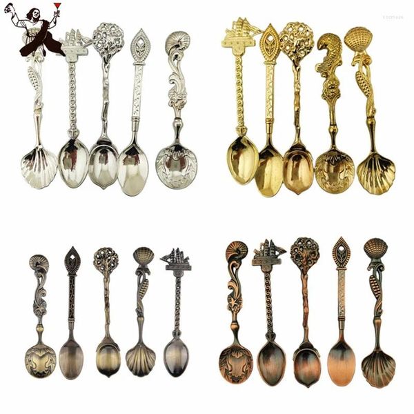 Coffee Scoops 5pieces / Set Alloy Vintage Royal Style Small Spoon Spoon Sleeware Couvreaux Couvreurs de cuisine Bar à manger