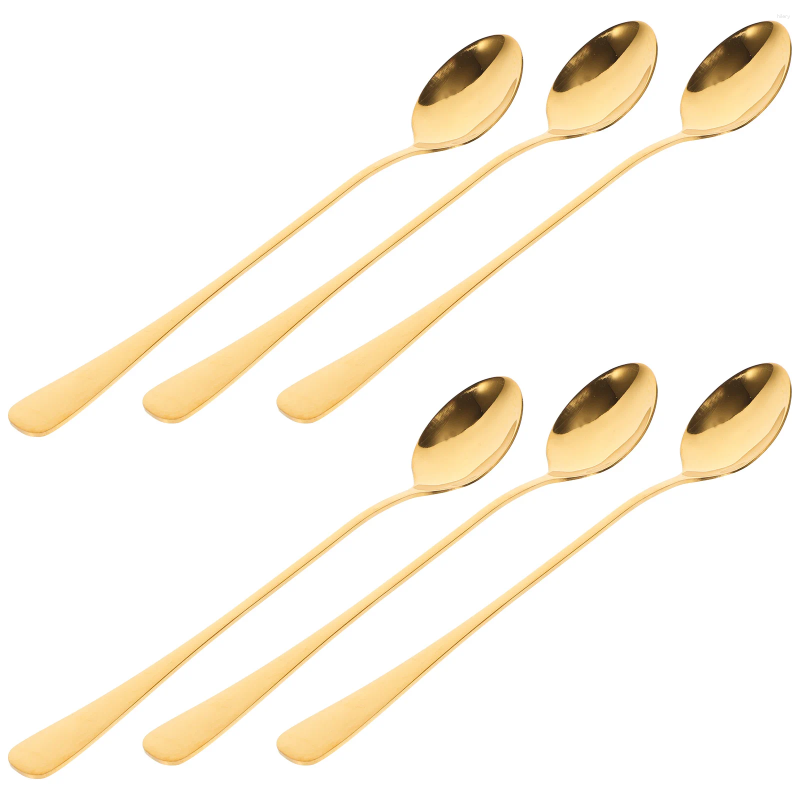 Coffee Scoops 6 Pcs Ice Spoon Handle Stirring Spoons Dessert Pudding Metal Small Gold Household Stainless Steel For