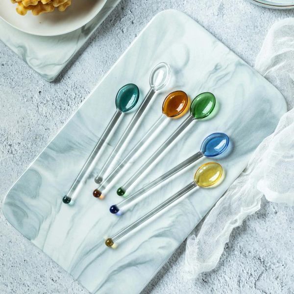 Coffee Scoops 6 morceaux Borosilicaté jaune ambre vert vert bleu turceau couleur claire verre cuillère de cuillère