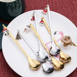 Cucharas de café 6 uds cucharas navideñas cuchara pequeña de acero inoxidable cucharaditas adorno de año de postre vajilla