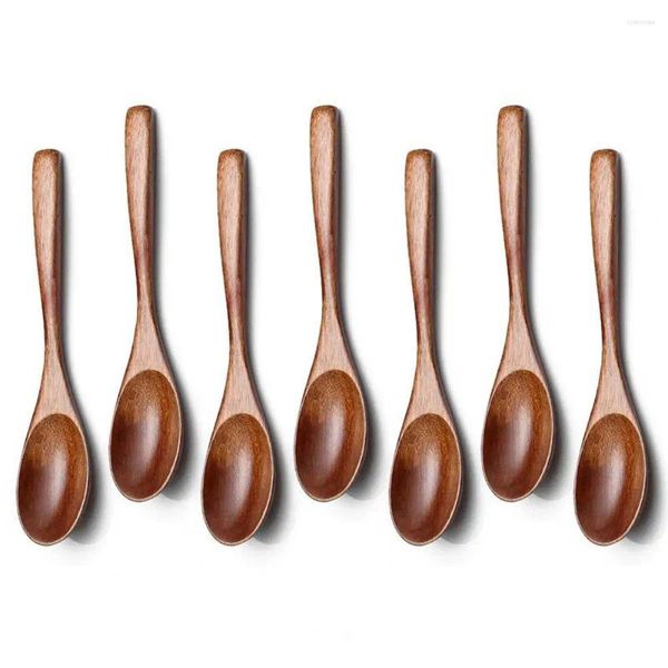 Cucharas de café, 7 Uds., juego de cucharas pequeñas de madera, Mini cuchara de mesa respetuosa con el medio ambiente con mango largo para cocinar y servir proyectos de bricolaje