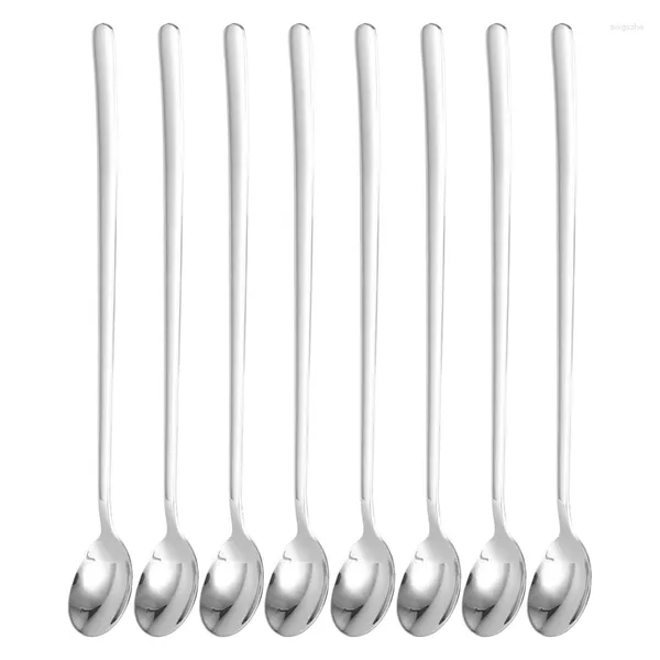 Cucharas de café, paquete de 8 cucharas de té helado con mango largo, cucharadita de acero inoxidable de 9,5 pulgadas para mezclar leche, cóctel, bebida agitadora