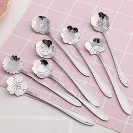 Coffee Scoops 8pcs Flower Set Set Small Catepoon Migne Ice Ice Cream Dessert Silver Color Inoxydless Steel pour le thé