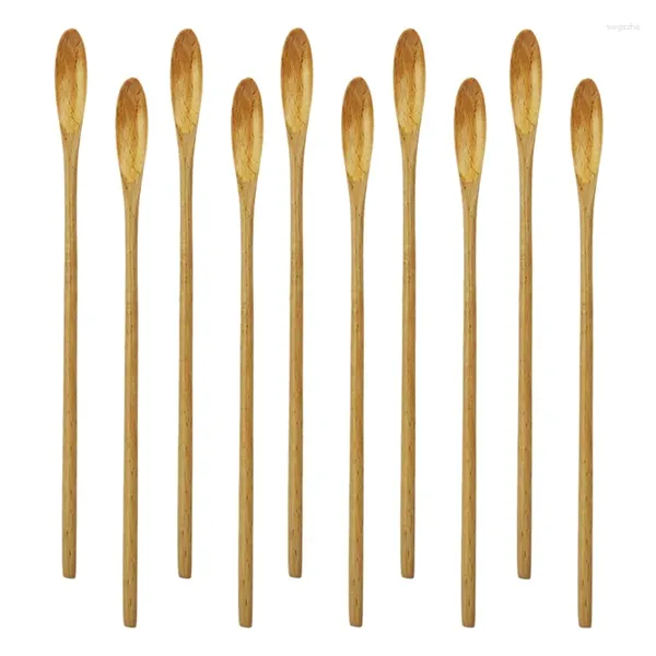 Coffee Stops Bar Spoon Cóctel Swizzle Sticks para bebidas 7.96 pulgadas 10 piezas Madera natural Manja larga Cosas de bebida Aparte