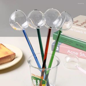 Cucharas de café Azul Verde azulado Verde Ámbar Rosa Color claro Cuchara de vidrio Leche larga Té Suger Miel Cucharas con pico Caja de regalo Embalaje 1 pieza