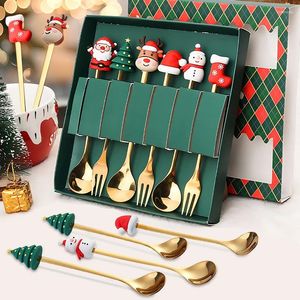 Scoops Caops Christmas Forks Set Tree Decoration Decoration Dessert Scoop Fruit Fork Spoon Couvreries Couvoirs