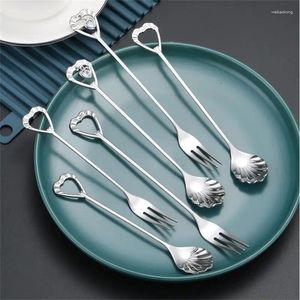 Koffielepels Dessertlepel Hanger Roestvrij staal Creatief Modern Minimalistisch Schelp Met Handcadeau Vork Fruit