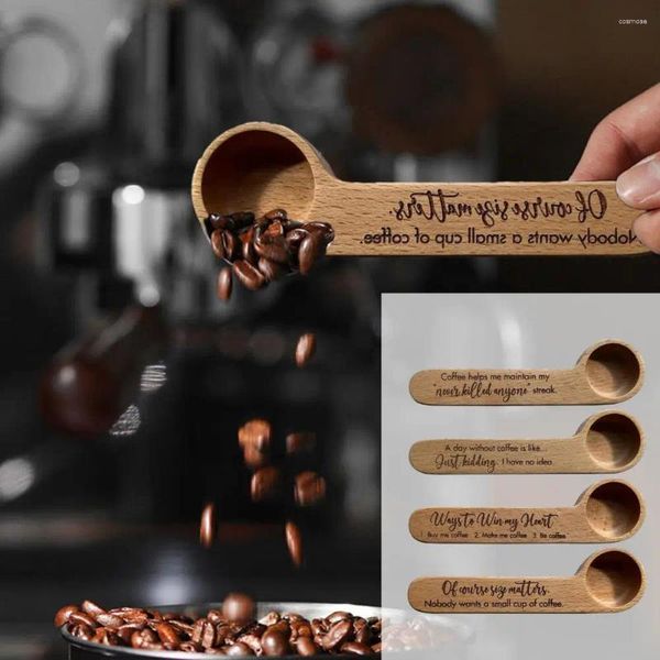 Cuillères à café gravées en bois, lettre imprimée avec Clip de sac Unique, support de mesure suspendu