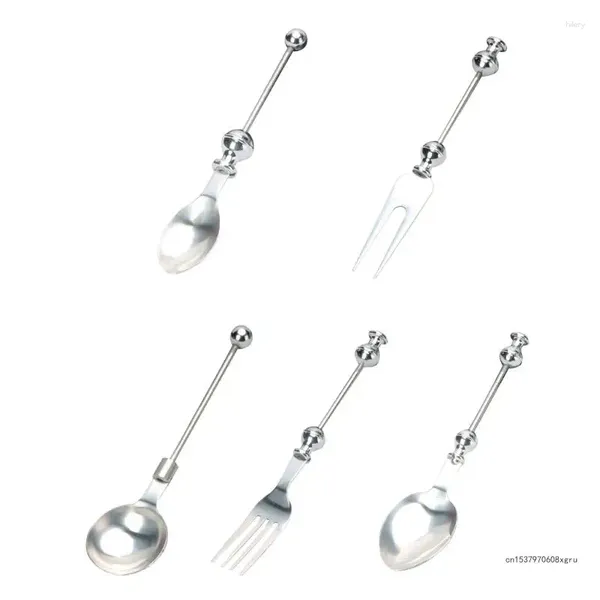 Coffee Scoops Funny Cake Bread Forks Peron à cordes Round Spoon en acier inoxydable Dessert Multifonctional Kitchen Tool Fruit Fork