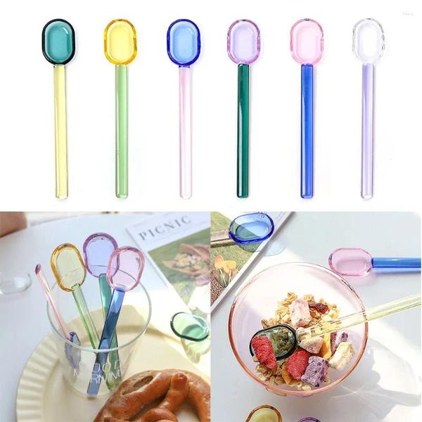 Coffee Scoops Glass Dessert Spoon High Temperature Resistant Handle Handle Transparent Rurring Pavons Couleur Couleur contrastée