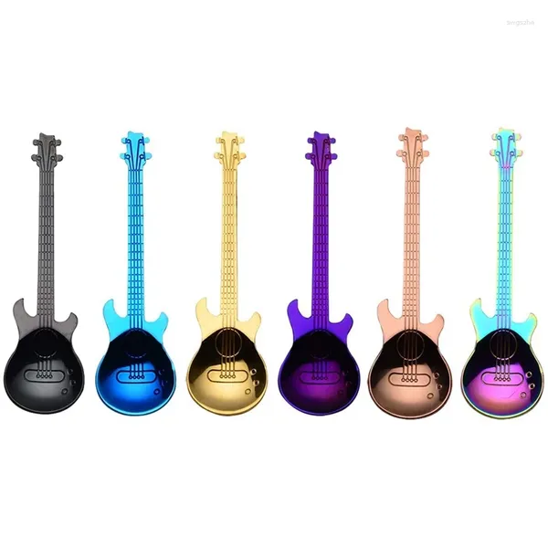 Cucharas de café Cucharas de guitarra Paquete de 6 cucharaditas creativas y lindas de acero inoxidable con forma (multicolor)