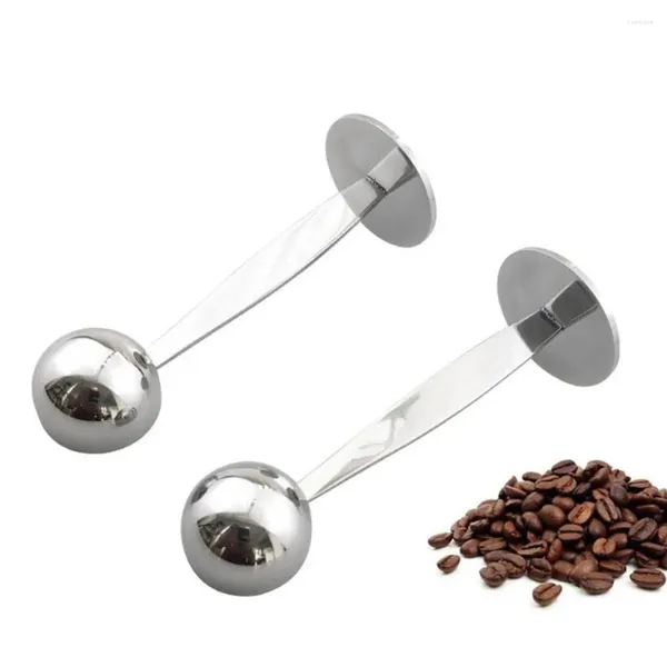 Coffee Scoops Herramienta de cocina Cuchara 14.5 5 3.5cm 2 en 1 Regalos Espresso Polvo Hammer Press Silver Acero inoxidable