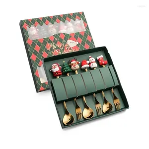 Koffieschepjes Leeseph Christmas Lepels Forks Set roestvrijstalen lepelcadeaus voor kinderen Red Green Gift Box