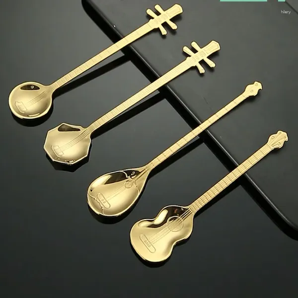 Scoops de café Instrument de musique longue manche mélange cuillère créative mignonne délicate 304 cuillères d'assaisonnement lait en acier inoxydable