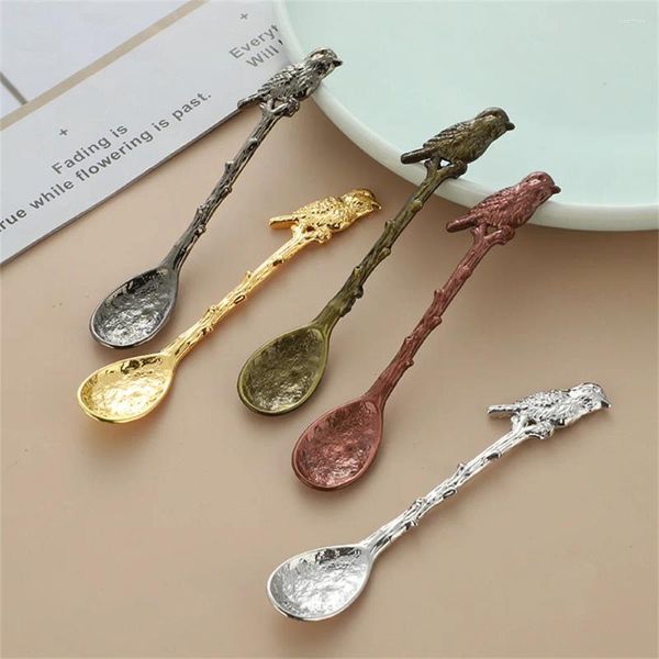 Caops Coffee Spoon Retro Vintage Zinc Alloy Gift For Bar Party Table Varelle Small Decor Creative Forest Bird Kitchen Gadgets