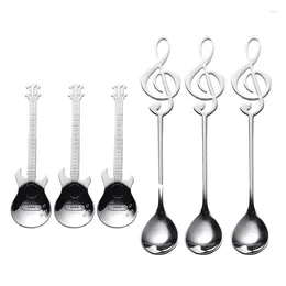 Scoops Caops Spoons 6 Pack Creative Cute Cute Catepoons en acier inoxydable Notation musicale en forme (3 Music Note 3 Guitare)