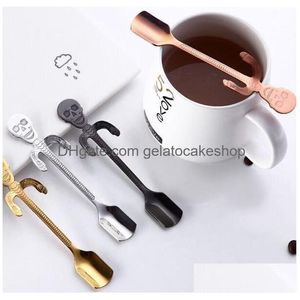 Cucharas de café de acero inoxidable Skl Cuchara de azúcar Té y agitación Taza colgante creativa Esqueleto Café Mezcla Cucharas Entrega de gota Hom Dhy9Z