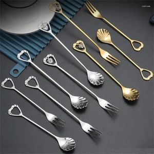 Coffee Scoops en acier inoxydable cuillère de style coquille de style fruit fourchette diamant avec dessert cadeau à main remuer