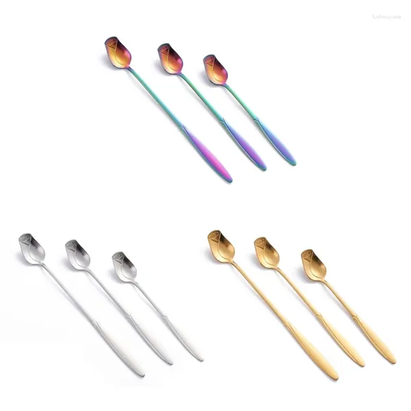 Cucharas de café cucharas de acero inoxidable forma de flor de rosa helado sopa cuchara postre mezcla vajilla de cocina 87HA