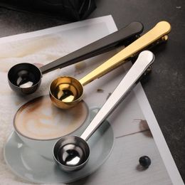 Cuillères à café deux en un en acier inoxydable, Clip de scellage, accessoires de cuisine en or, destinataire café Expresso Cucharilla décoration