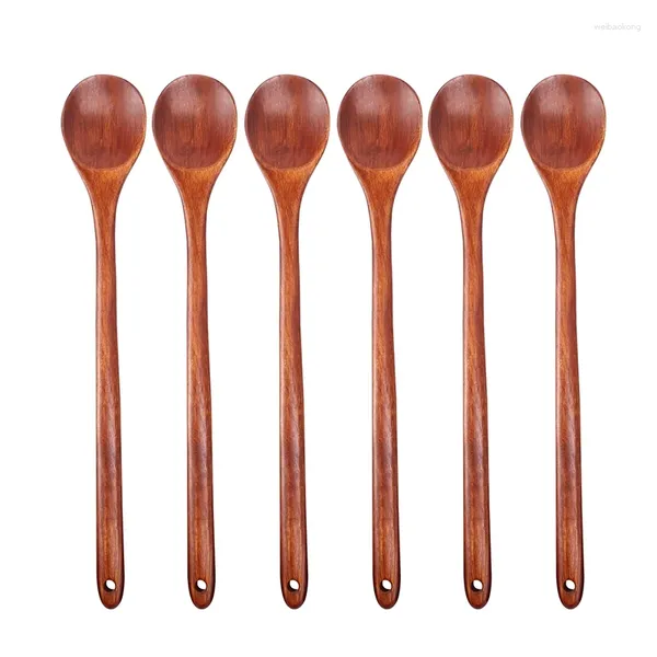 Cucharas de café, cucharas de madera para cocinar, juego de 13 pulgadas de mango largo, mezclar, revolver, hornear, servir, 6 uds., utensilio de cocina