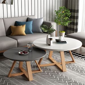 Koffie bijzettafeltje Neuse stijl vaste houten ronde tabel moderne moderne basis koffietafel bank woonkamer middentafel