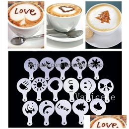 Plantillas de café 16 PCS / Set Cafés de lujo Modelo de impresión Coffee-Ding Cappuccino Molde Herramientas de tamiz de azúcar en polvo T9I002093 Entrega de gota Dheyu