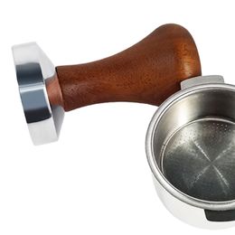 Coffee Tamper 51 mm / 53 mm / 58 mm Hammer en poudre Poignée en bois Accessoires de cafés à tapis plat