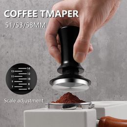 Tamper de café Acero inoxidable Spring Coffee Coffee Tamper de café Espresso 51 mm53mm58mm Hammer de café con escala 231220