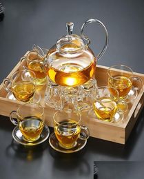 Ensembles à thé à café 1 pièce 600Ml résistant à la chaleur avec poignée haute fleur café verre théière floraison théières chinoises 250 S2 Drop Deliver8968471