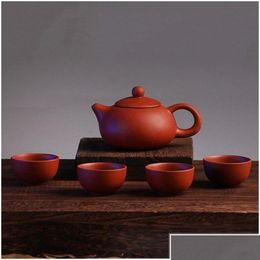 Ensembles de thé à café ensemble de voyage traditionnel chinois argile pourpre Kung Fu tasse tasse paquet théière cadeau en céramique avec boîte-cadeau livraison directe Dhb6A