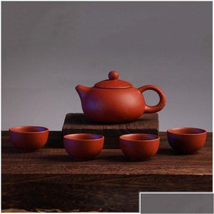Conjuntos de té de café Juego de viaje tradicional chino Arcilla púrpura Taza de kung fu Paquete de taza Tetera de regalo de cerámica con caja de regalo Entrega directa Dhb6A