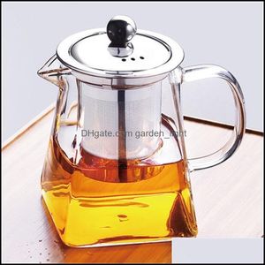 Koffie theesets Clear Borosilicate Glass Teapot met roestvrijstalen infuser Strager transparante elegante Cup Pot 304 S2 Drop Deli DH1B0