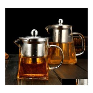 Ensembles de thé à café Théière en verre borosilicate transparent avec passoire à infuseur en acier inoxydable Pot de tasse élégant transparent 304 S2 Drop Deli Otxez