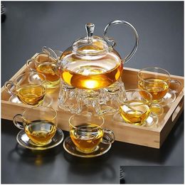 Coffee Tea Sets Ensembles de thé à café 1 pièce 600Ml résistant à la chaleur avec Pot en verre de fleur à haute poignée théières chinoises en fleurs 250 S2 Drop Deli Dhy30