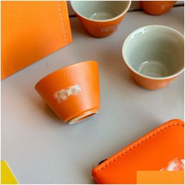 Ensembles de thé à café Designer Orange Set Lettre classique Logo faisant un cadeau pratique de voyage, y compris un ordinateur portable avec une valise portable Drop D Dh7Cs