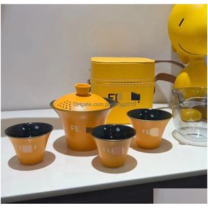 Coffee Tea sets Designer Portable Travel Yellow Tea Set paresseux un pot trois tasses Logo CAM CAM CAMIC CLAST WITT BOX DROP DIV DH947