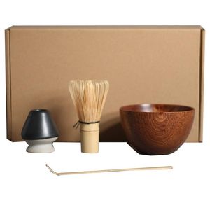 Ensembles de thé à café Matcha Ensemble cadeau traditionnel Fouet en bambou Scoop Porte-bol de céramique Ensembles de thé japonais Drop Delivery Home Garden Kitch Dhgo8