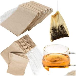 Coffee Tea Tools 100Pcs/Lot Loose Leaf Filter Bag Natural Unbleached Empty Paper Infuser Strainers For Wooden Color Drop Delivery Otn6G