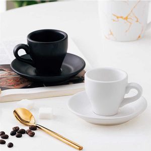 Coffee Tea Tools 80ml Zwart Espresso Mok Suit Professional Bone China Coffee Cup en bord Set Italiaanse Latte Coffe Milk Tea Tumbler Dropshipping P230508 P230509