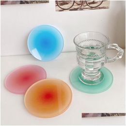 Coffee Tea Gereedschap Gradiënt Acryl Coasters Ins Anti-Slip Round Cup Pad Eetting Table Placemat Cafe Desktop Decor Ornamenten Keuken Dhrlo