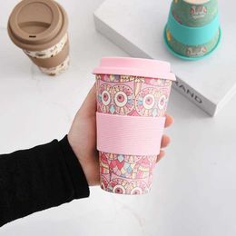 Koffie thee Warmteweerstand Type Bamboo Fiber Coffee Mok Mok Moks met Siliconen Deksel Tea Milk Bear Cup Drinkweergaraten 400 ml P230509